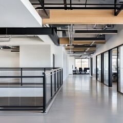 A tech incubator hub with exposed steel beams and open-plan spaces