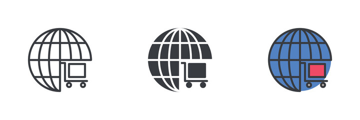 Global shipping different style icon set