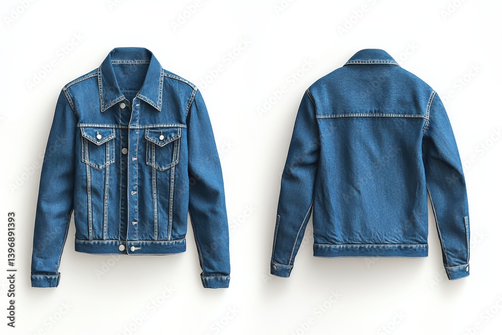 Poster cobalt teal denim jacket viewed from front and back against an ivory background showcasing casual st