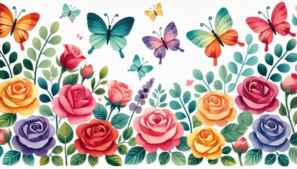 Fototapeta premium Watercolor invitation design with roses, leaves. flower, background with floral elements , botanic watercolor illustration. Vintage Template. watercolor wedding invitation card template.