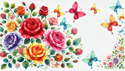  Watercolor invitation design with roses, leaves. flower, background with floral elements , botanic watercolor illustration. Vintage Template. watercolor wedding invitation card template.