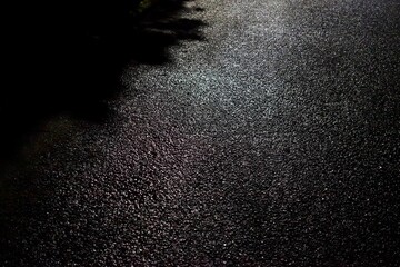夜の雨に濡れたアスファルトの路上　背景画像