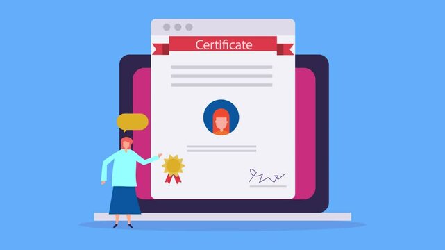 Online course certificate program, digital education and e-learning concept.