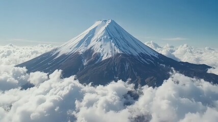 Majestic Snow Capped Mountain Peak Above Clouds
