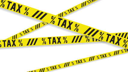 Slogan TAX on yellow tapes. Vector illustration.