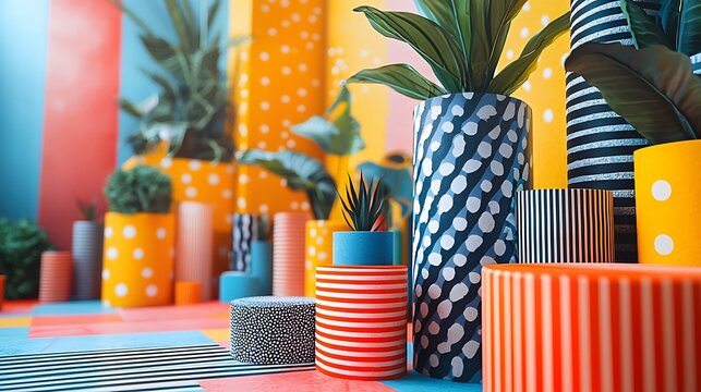 A collection of colorful vases with unique shapes and designs for artistic display and branding