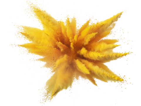 yellow color powder explosion on white background