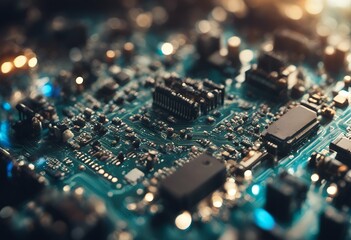 illustration board field circuit depth hardware digital electrical information background abstract computer blue motherboard high integrated chips communication tech technology green electricity