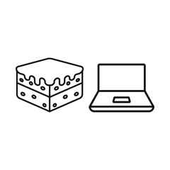 Laptop and brownie set icon symbolizes rich work breaks, cozy productivity, and a warm creative workspace.
