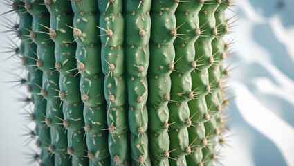 Extreme close-up of cactus surface, showing thorns and textured skin, isolated on white background