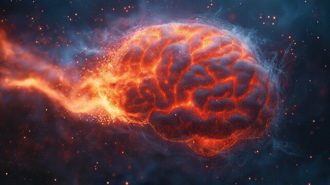  Concept art of a human brain exploding with knowledge and creative energy in a surreal expression of imagination