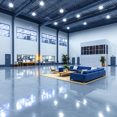 Modern warehouse lounge interior.
