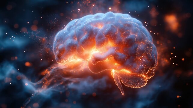  Concept art of a human brain exploding with knowledge and creative energy in a surreal expression of imagination
