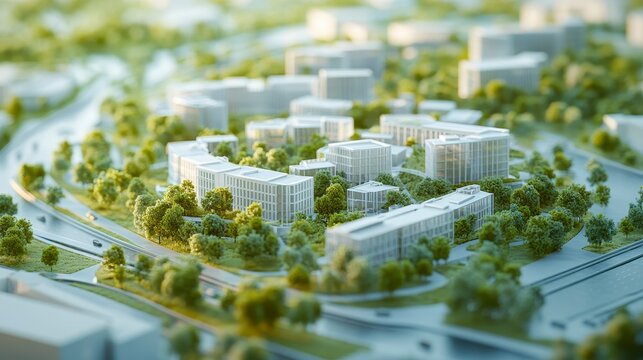 Modern Urban Development Model with Green Spaces and Buildings