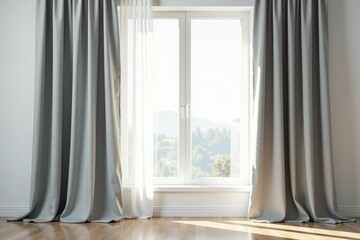Fototapeta premium Simple, light grey linen curtains, softly draped , studio, photography, linen curtains