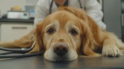 Golden Retriever in Veterinary Clinic, Animal Care, Pet Health Checkup