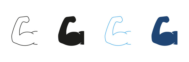 Obraz premium Flexed Bicep Line and Silhouette Icon. Physical Strength Training, Muscle Building, Fitness Outline and Solid Symbol. Editable Stroke. Isolated Vector Illustration