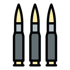 Bullet ammunition icon flat line style illustration representing firearms and combat, suitable for military, security, and action-themed projects