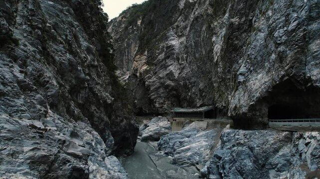 Drone View Of Steep Cliffs in Taroko Gorge, Taiwan