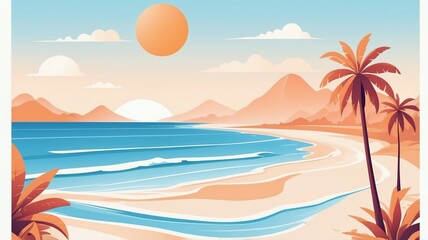 Obraz premium Tranquil Beach Scene with Striped Chairs and Palm Tree in Soft Oval Frame