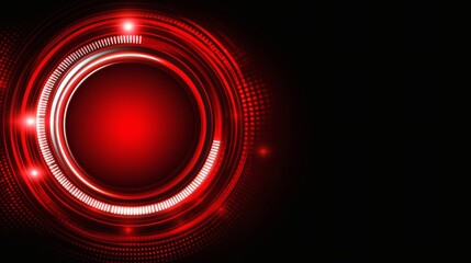 A vibrant red and black circular abstract design with glowing lines.