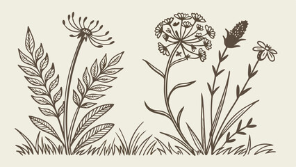 Hand Drawn Plants Stock Illustration — Botanical Sketch Art Design