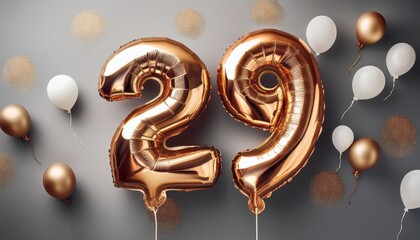 Number 29 with baloons on grey background. Generated image