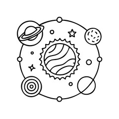 solarsystem icon, solarsystem line art - simple line art of solarsystem, perfect for solarsystem logos and icons