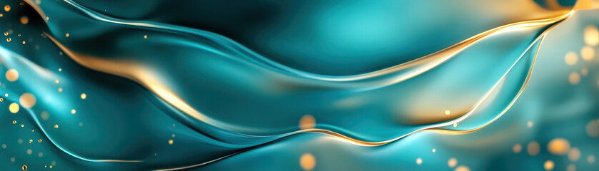 Obraz premium Oceanic Symphony: A flowing and artistic visual of teal fabric with gold accents, creating a sense of serenity and elegant with artistic flair.