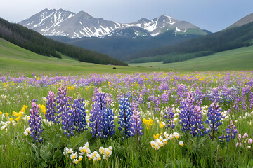 Obraz premium Mountain Wildflower Meadow Blooms Brightly