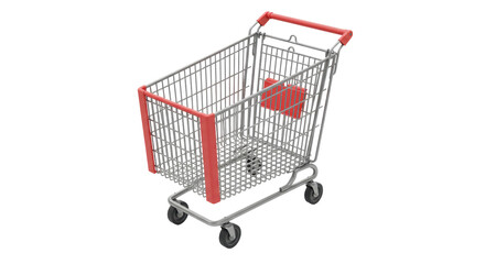 Isolated Shopping Cart with Red Handles
