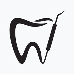 minimalist dental logo with stylized tooth and drill
