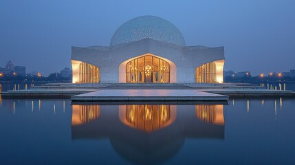 Obraz premium Mosque at dawn, reflecting on water