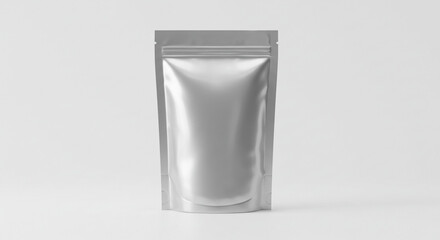 Glossy Silver Resealable Pouch on White Background