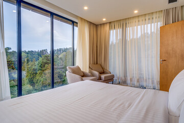 Batumi, Georgia - April 3 2025: Interior of bedroom in modern flat apartments