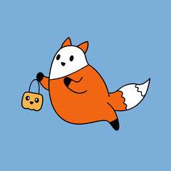 Halloween pumpkin and ghost in dark