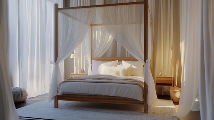 Luxury hotel room with a comfortable bed and stylish interior design featuring a lamp and window