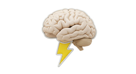 Isolated Brain with Lightning Bolt