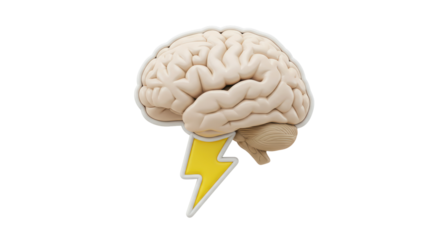 Isolated Brain with Lightning Bolt