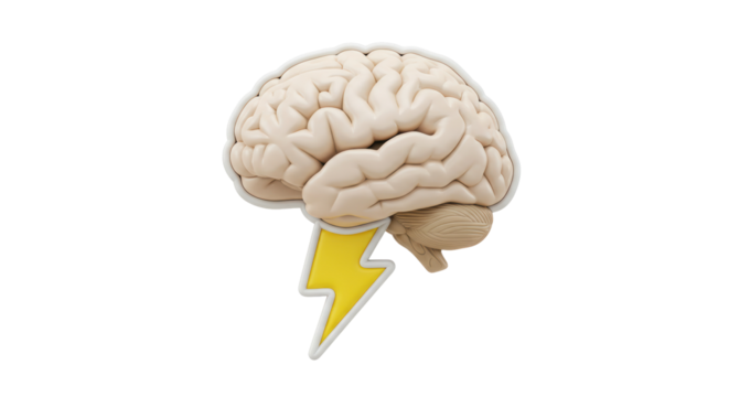 Isolated Brain with Lightning Bolt