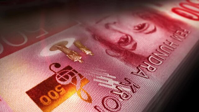 Sweden money Swedish krona counting. 500 SEK banknotes. Fast cash note count macro loop. Business, finance and economy. Loopable and seamless concept.