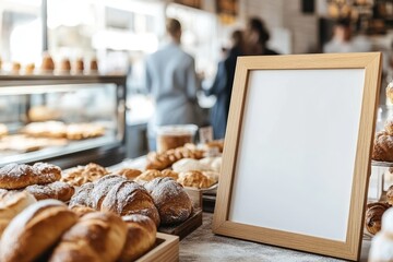 The bakery shop's advertisement mockup board is devoid of content