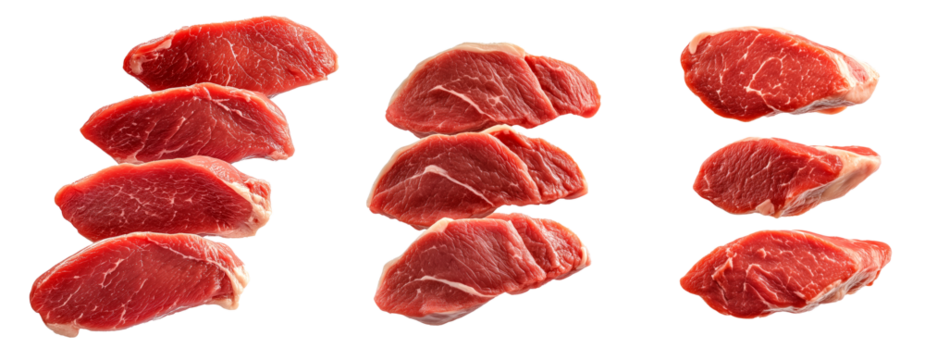 Set of fresh Duck breast cut, isolated on white background, showcasing culinary concept.