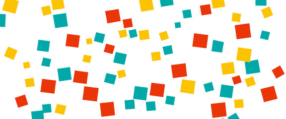 scattered colorful squares of varying sizes on light gray background creating an abstract pattern