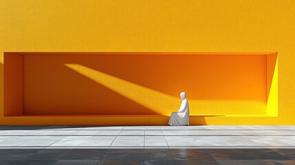 Woman seated, bright wall, shadow