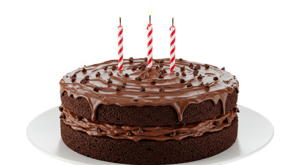 Isolated Chocolate Birthday Cake with Candles