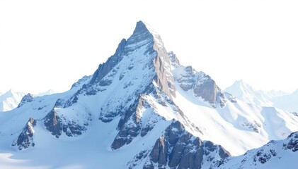 Snow-covered mountain peak against stark white sky, natural, scene