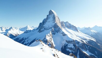 Obraz premium Snow-covered mountain peak, pristine white landscape, texture, white background