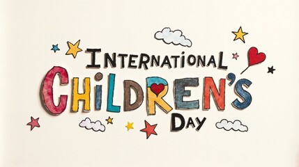 International Children's Day celebration with colorful decorations, lively artwork, and symbols of joy promoting happiness for children everywhere