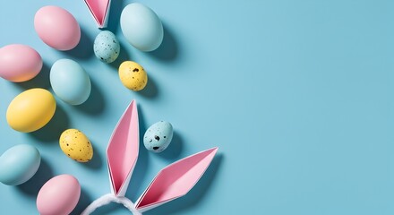 Pastel Easter Eggs and Bunny Ears A Festive Spring Background